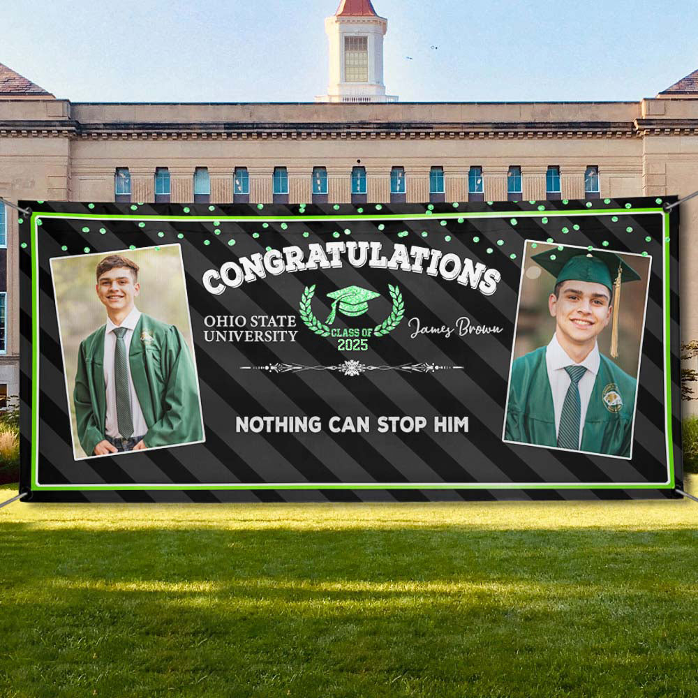 Custom 2 Photos Class of 2025 Graduation Banner - Unique Graduation Gift