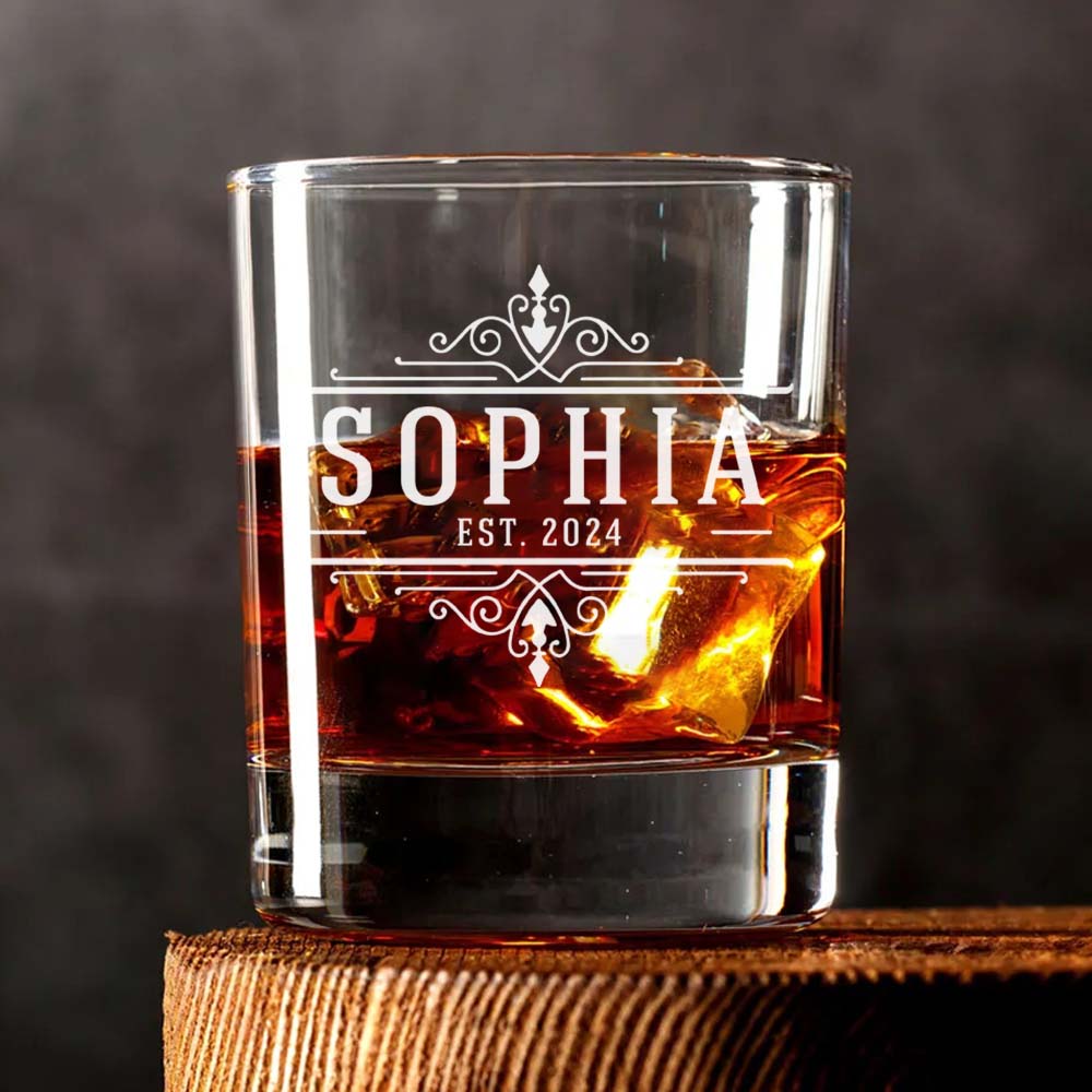 Personalized Etched Elegant Name Whiskey Glasses - Gifts For Father's Day FC