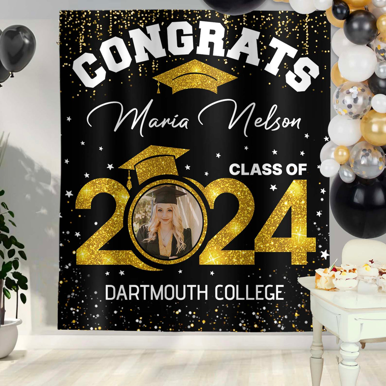 Custom Graduation Glitter Photo Class Of 2024 Backdrop, Graduation Party Supply FC