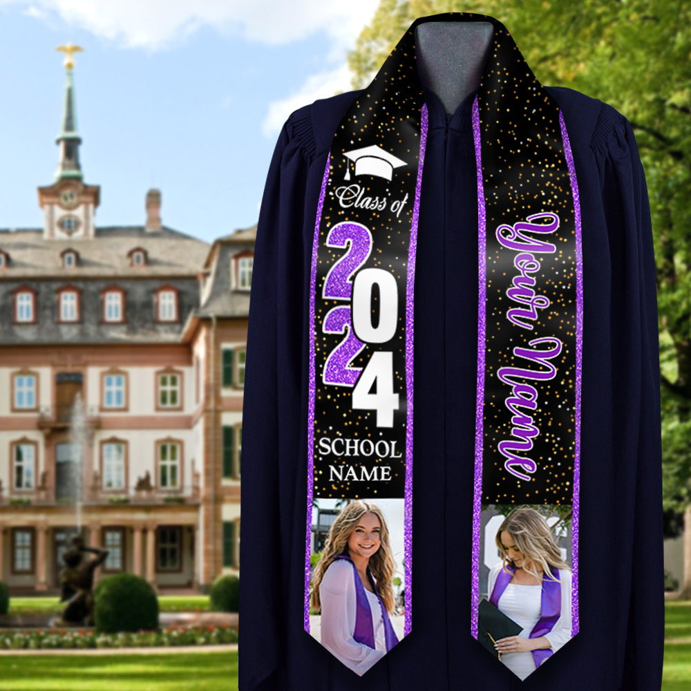 Personalized Glitter Colors Class of 2024 Photos Stoles Sash, Graduation Gift FC