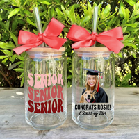 Thumbnail for Custom Photo Glass Bottle/Frosted Bottle With Lid & Straw - Graduation Gift - Class Of 2024 Senior Retro Gift FC