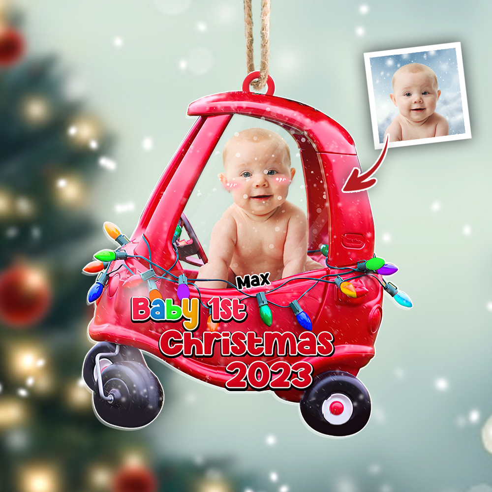 Personalized Baby First Christmas Upload Photo Printed Acrylic Ornament, Customized Holiday Ornament AC