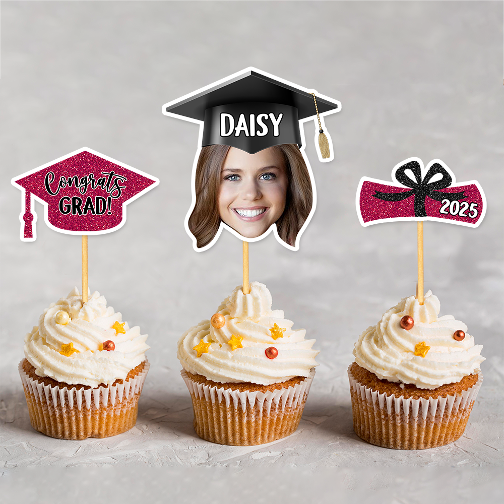 Custom Combo Face Photo With Name Graduation Cupcake Toppers, Graduation Party Decorations FC