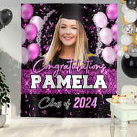 Thumbnail for Custom Glitter Balloon Congrats Class Of 2025 Graduation Backdrop, Graduation Party Decorations FC