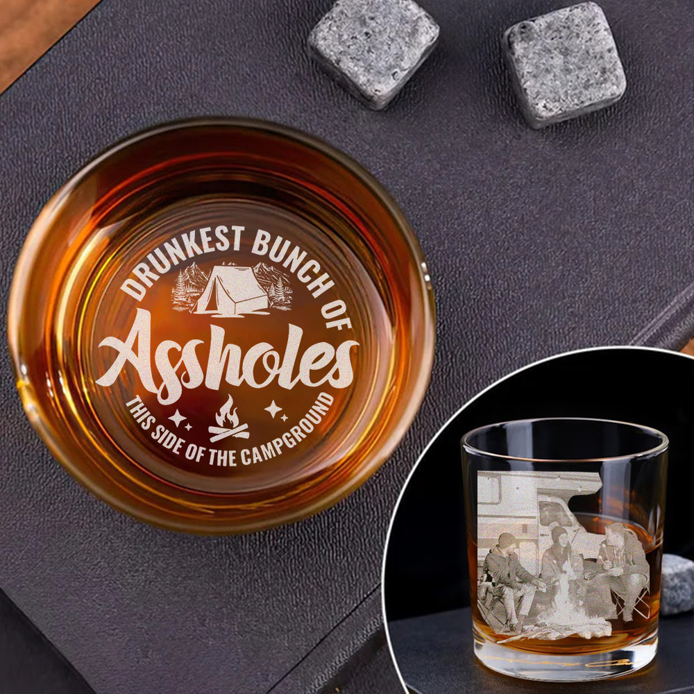 Personalized RV Drunkest Bunch Of Assholes Funny Whiskey Glasses - Gifts For Camping Lovers Kola