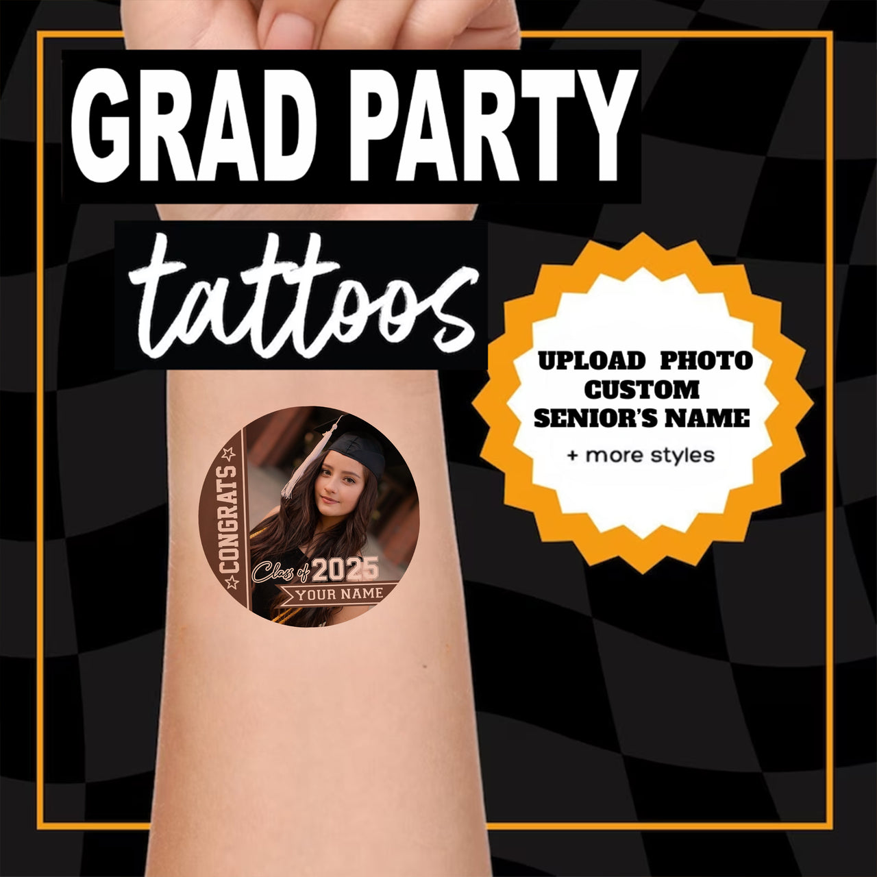 Personalized Congrats Class Of 2025 Temporary Tattoos, Graduation Party Supply