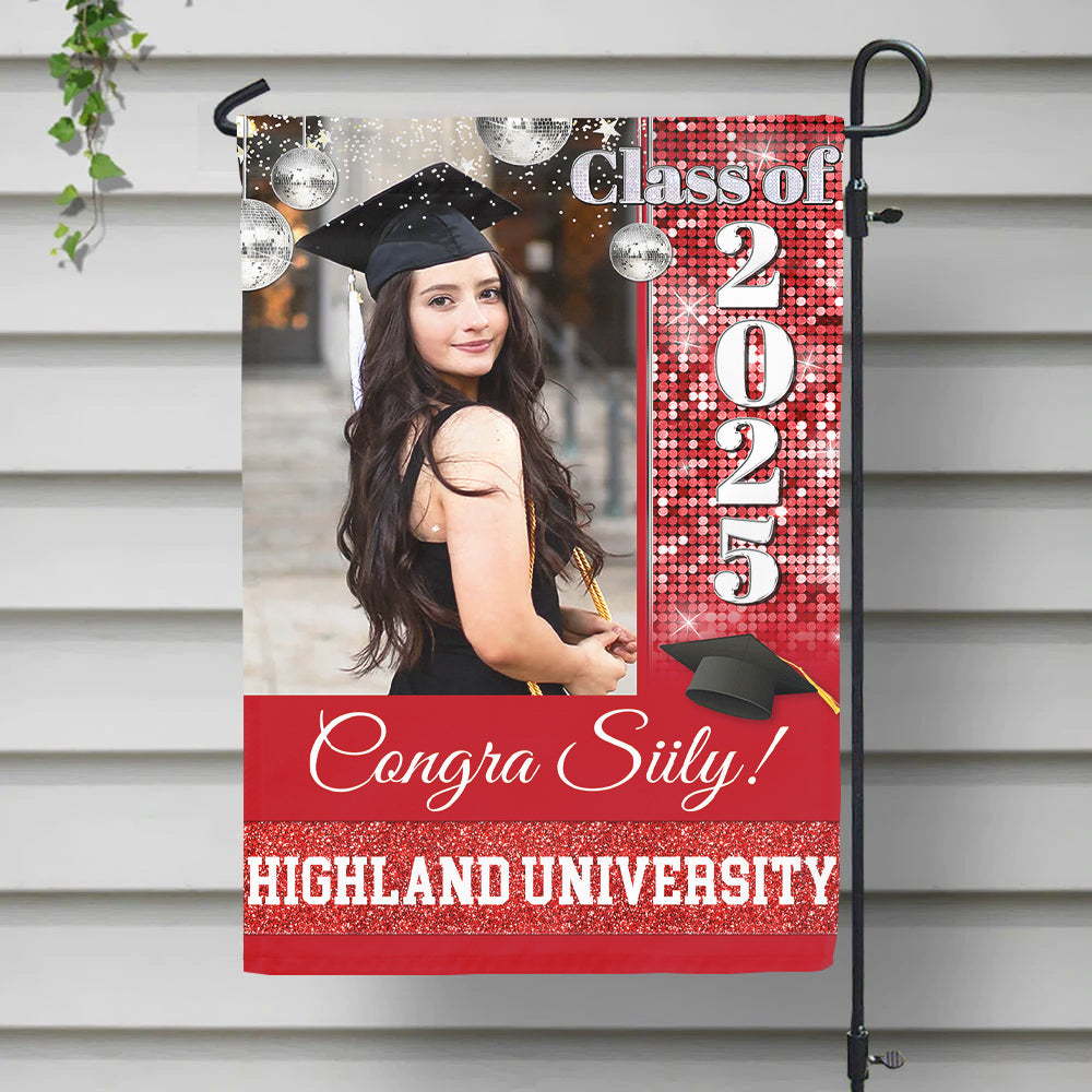 Personalized Graduation Flag- Gift For Graduate- Photo Class Of 2024 Colorful Disco Style FC