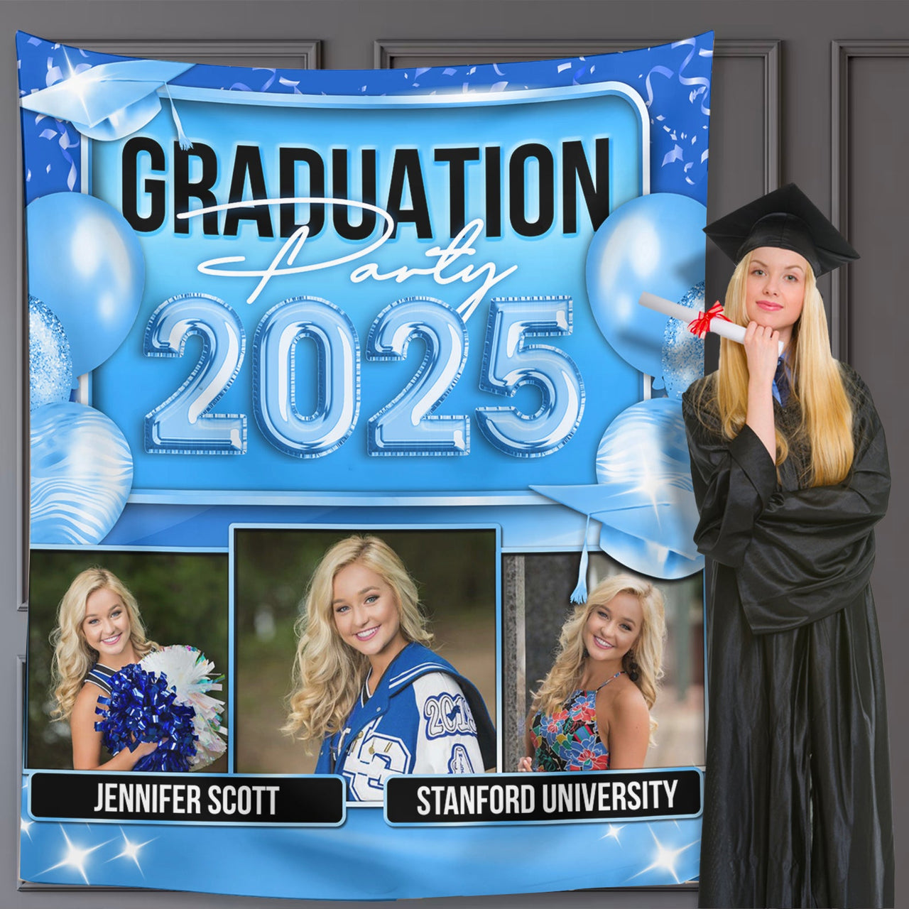 Custom Graduation Neon Balloon Style Class Of 2024 Backdrop, Graduation Party Supply FC