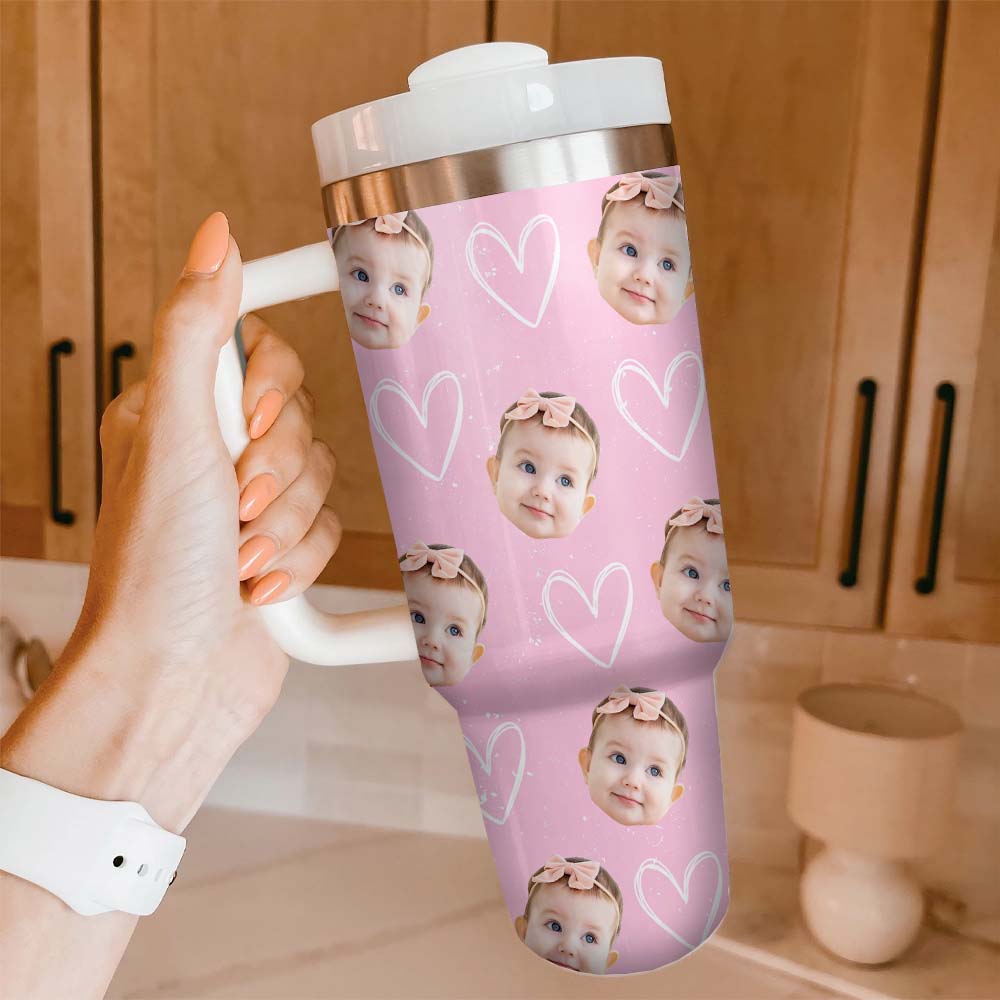Personalized 40oz Tumbler - Gift For Mothers - Kid Face Photo Retro Style YC