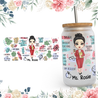 Thumbnail for Personalized Teacher Daily Affirmation Glass Bottle/Frosted Bottle With Lid & Straw, Teacher Gift AF