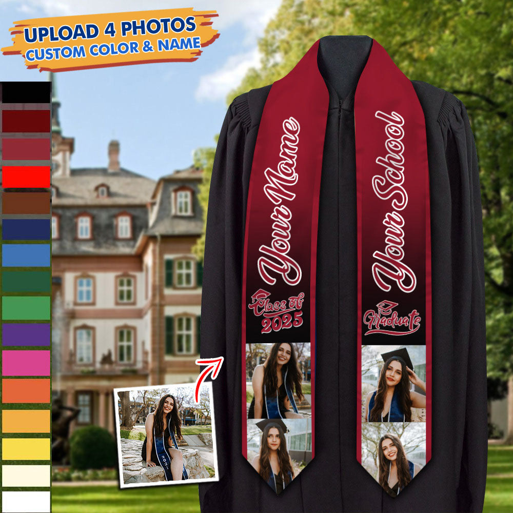 Personalized Mixed Colors Class of 2025 Photo Stoles Sash, Graduation Gift