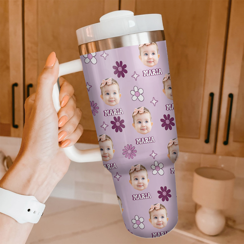 Personalized 40oz Tumbler - Gift For Mother's Day- Retro Flower Baby Photo YC