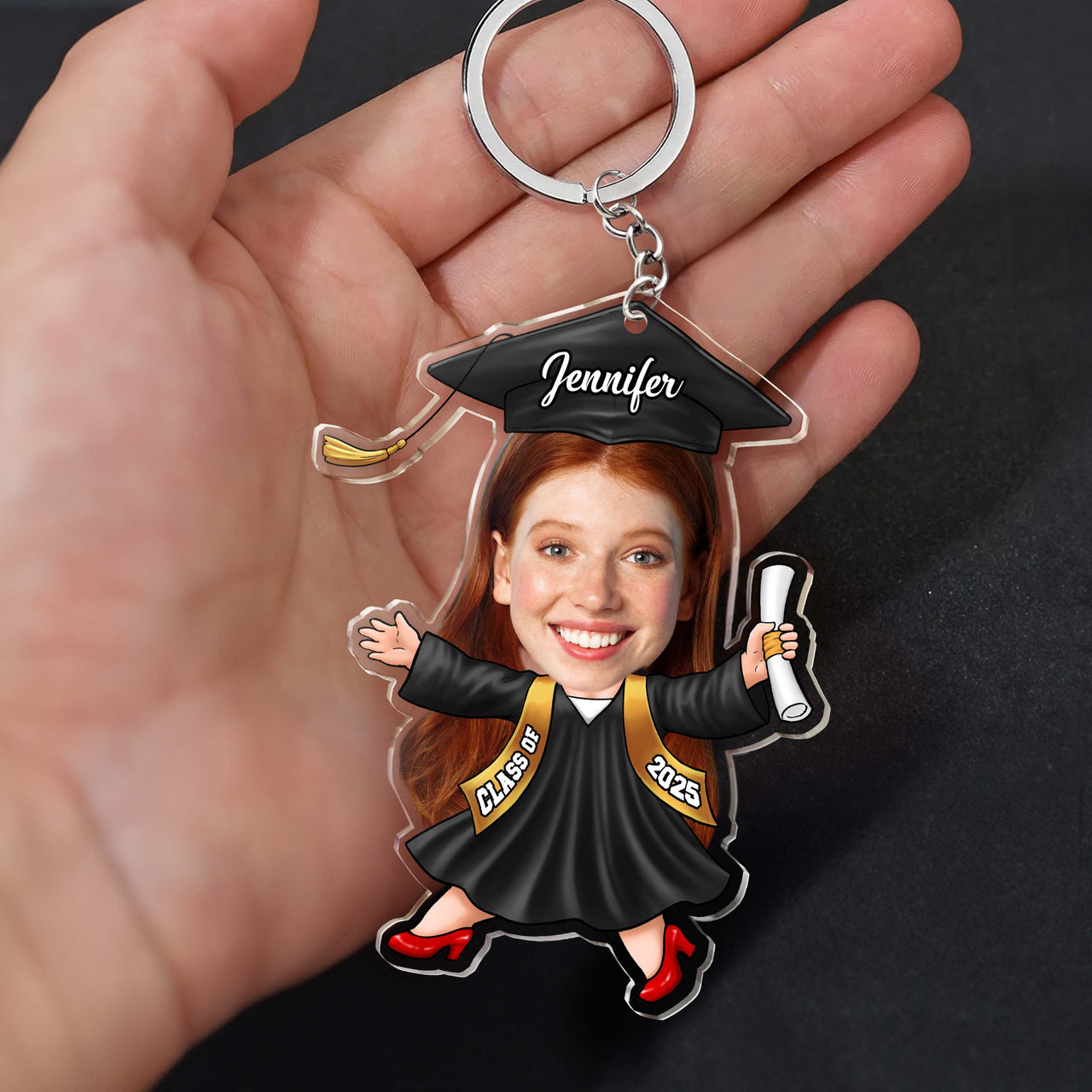 Custom Funny Face Graduate Photo Graduation Acrylic Keychain, Graduation Gift FC