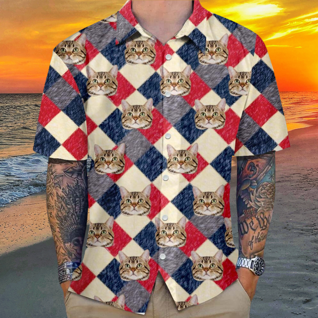 Personalized Colorful Art Pattern Face Photo Hawaiian Shirt, Summer Gift For Dog Cat Lovers FC