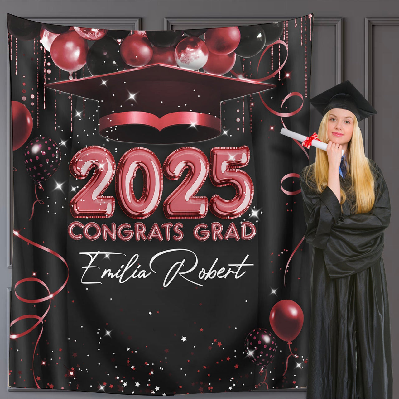 Custom Balloon Style Congrats Class Of 2025 Graduation Backdrop, Graduation Party Decorations FC