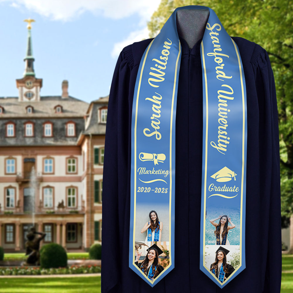 Custom Graduation Stoles/Sash with 4 Images, Special Graduation Gift FC