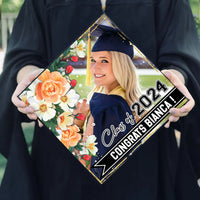 Thumbnail for Personalized Proud Photo Floral Class Of 2024 Graduation Cap Topper, Graduation Keepsake Gift FC