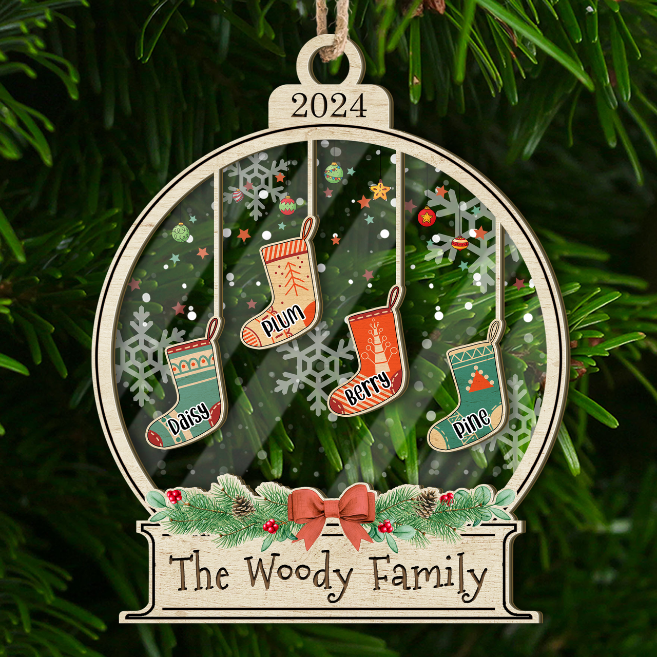 Personalized Wooden & Acrylic Layered Ornament - Christmas Gift For Family - Christmas Stockings With Names FC