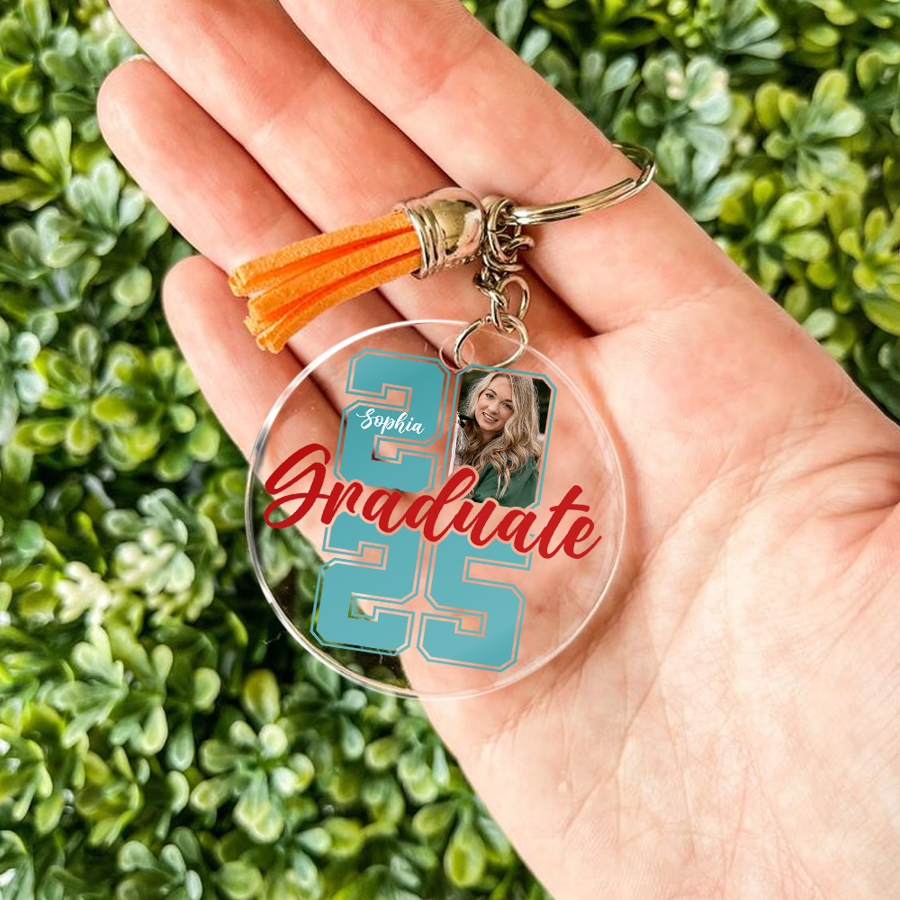 Personalized 2025 Graduation Acrylic Circle Keychain With Tassel, Graduation Gift