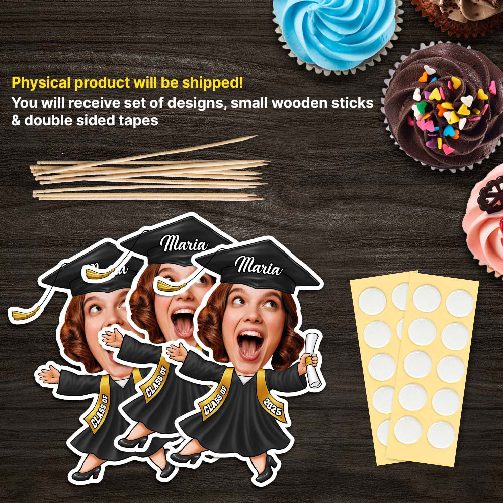 Custom Graduation Party Face Cupcake Toppers, Graduation Decorations, Physical Product FC