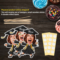 Thumbnail for Custom Graduation Party Face Cupcake Toppers, Graduation Decorations, Physical Product FC