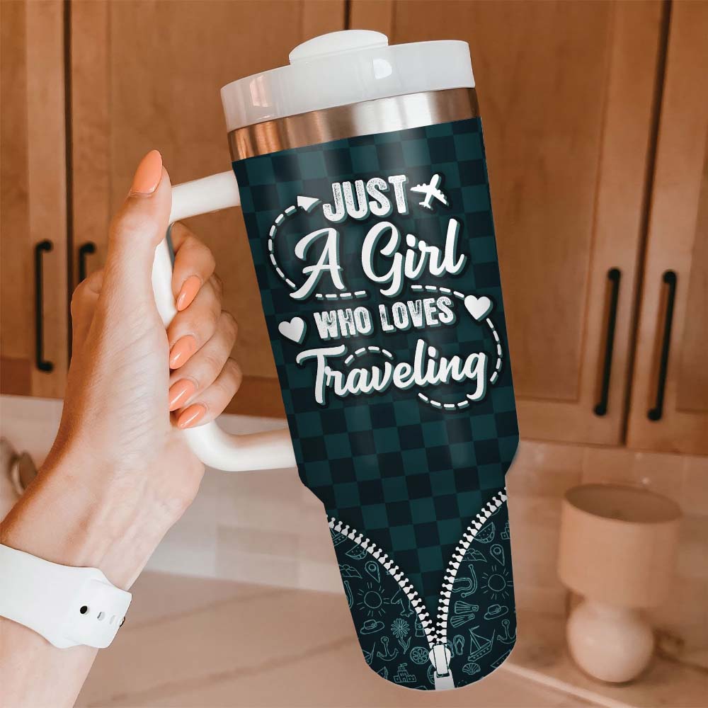 Personalized Just A Girl Who Loves Traveling 40oz Tumbler - Travel Gift For Woman FC