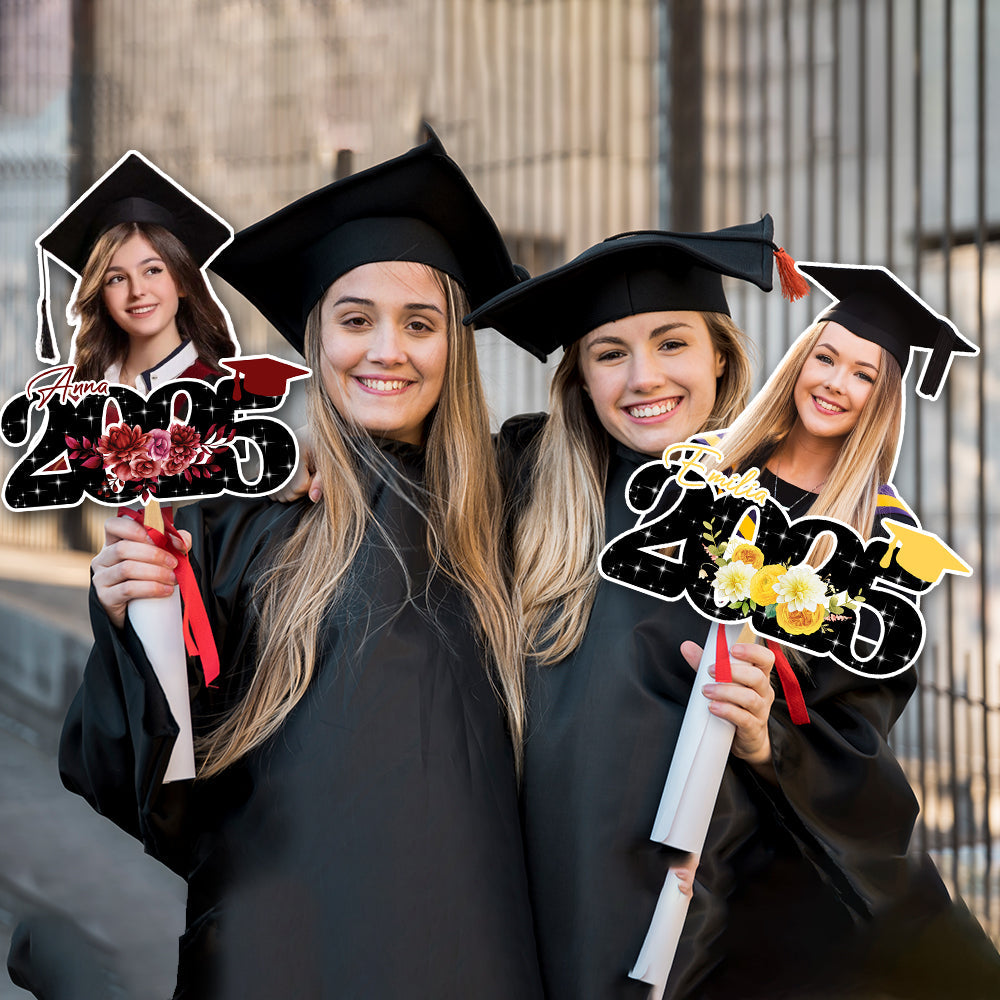 Personalized Class Of 2025 Senior Photo Face Fans With Wooden Handle, Gift For Graduation Party FC