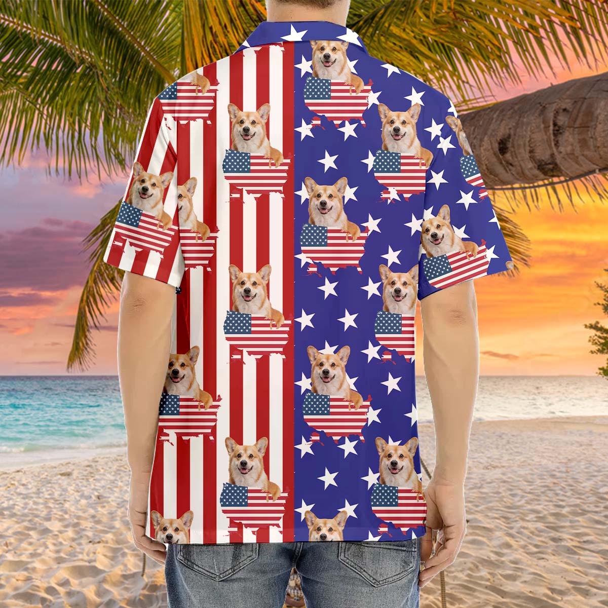 Personalized American Flag Face Photo Hawaiian Shirt, Summer Gift For Dog Cat Lovers FC