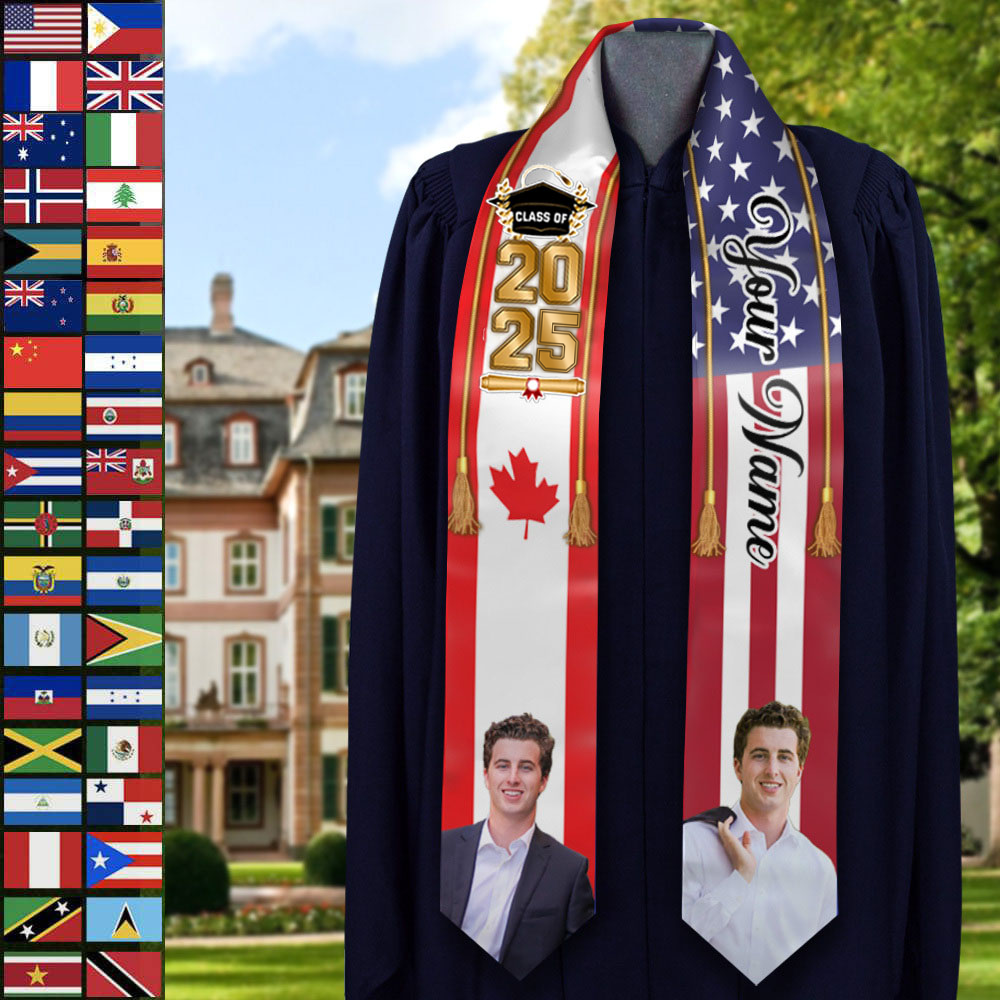 Custom 58 Countries With Photo Class Of 2025 Stole/Sash, Graduation Gift FC