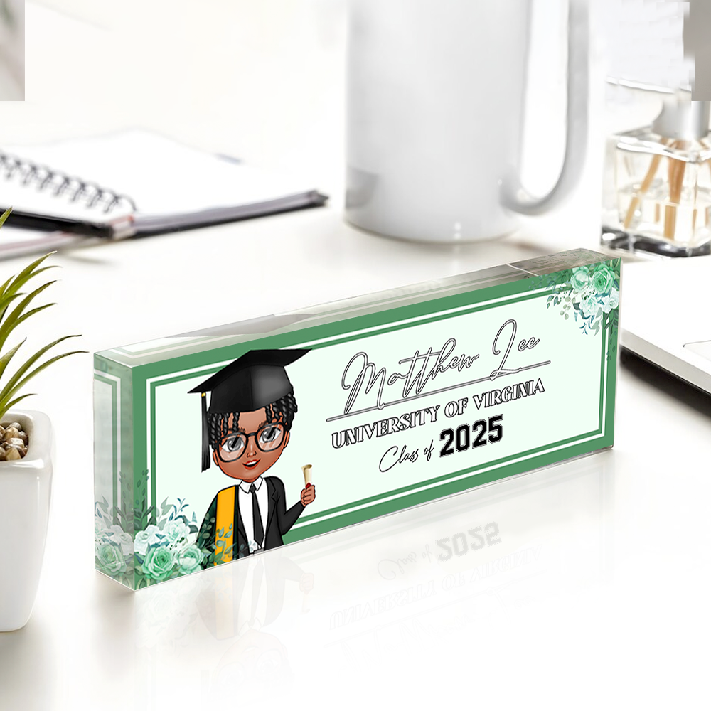 Personalized Acrylic Name Plate For Desk - Gift For 2025 Senior - Proud Graduation Floral Keepsake Gift FC