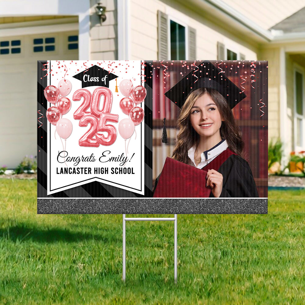 Personalized Yard Sign With Stake - Graduation Gift - Glitter Balloon Senior Party Decor