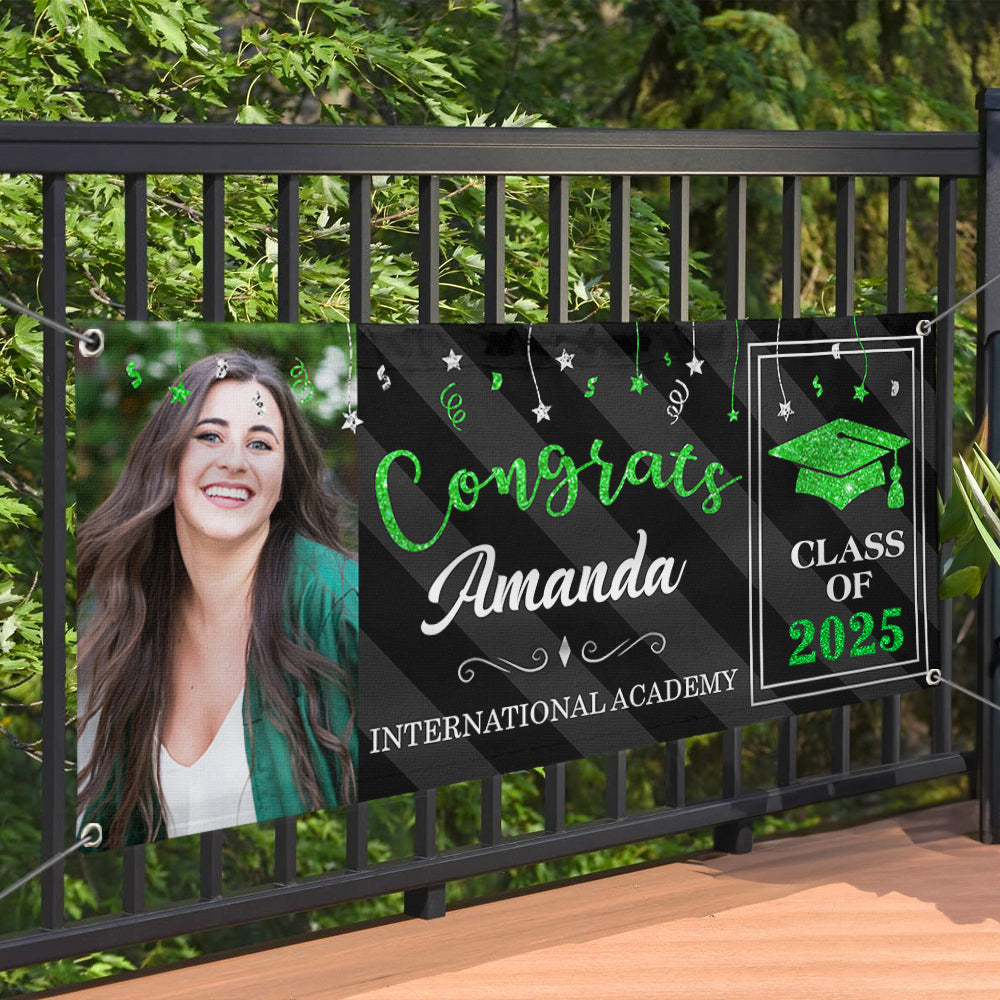 Custom Graduation 2024 Banner with Glitter Photo - Graduation Gift FC