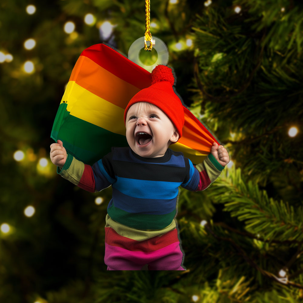 Personalized Acrylic Ornament - Gift For LGBTQ - Baby With Pride Flag Photo AC