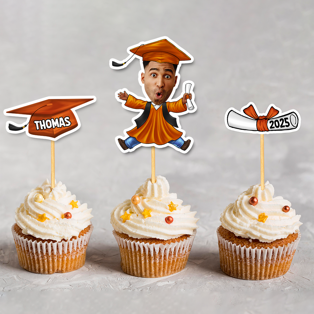 Custom Set Of 3 Designs Face Cupcake Toppers, Graduation Party Decorations FC