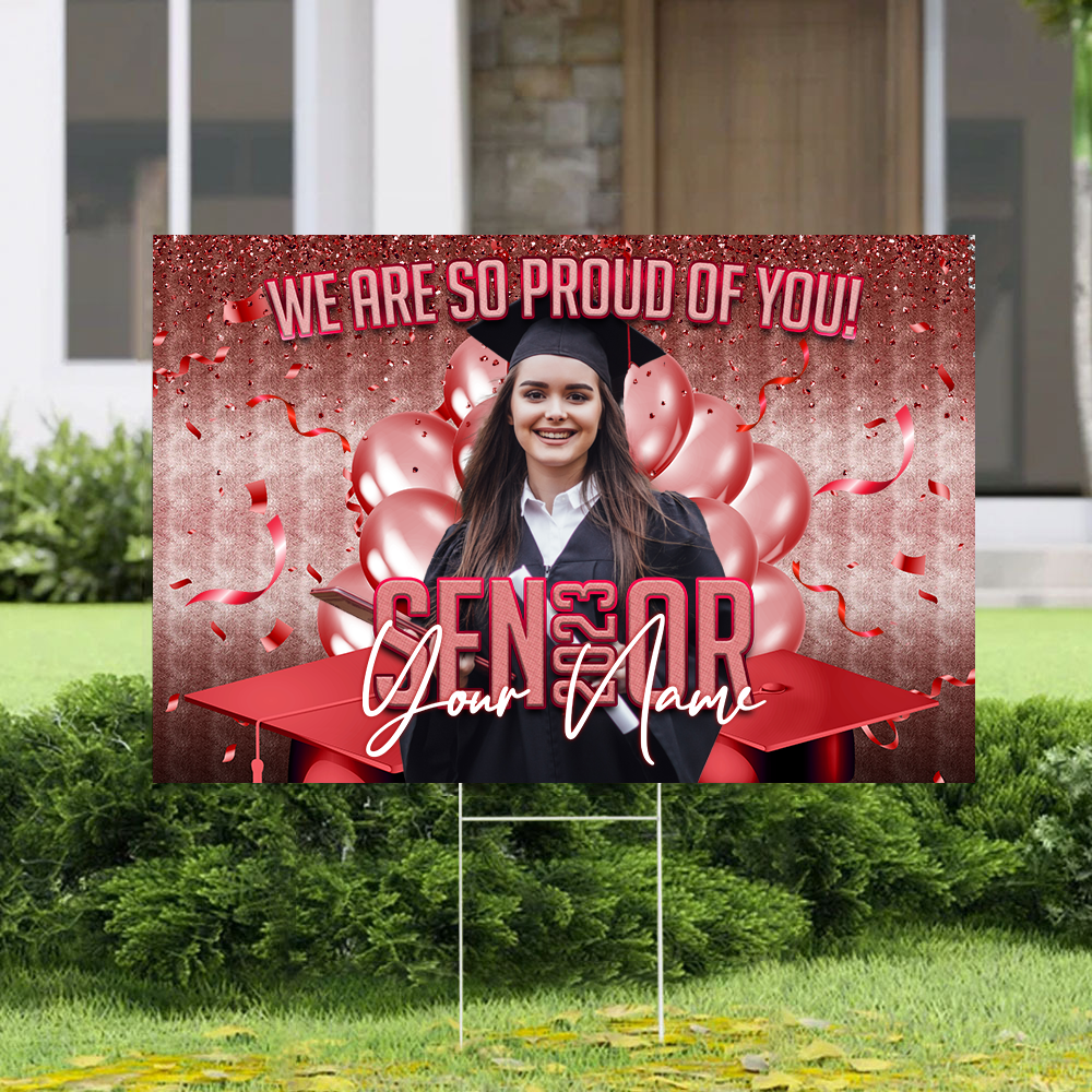 Custom Senior 2023 With Graduation Portrait Photo Lawn Sign, Graduation Decorations AN