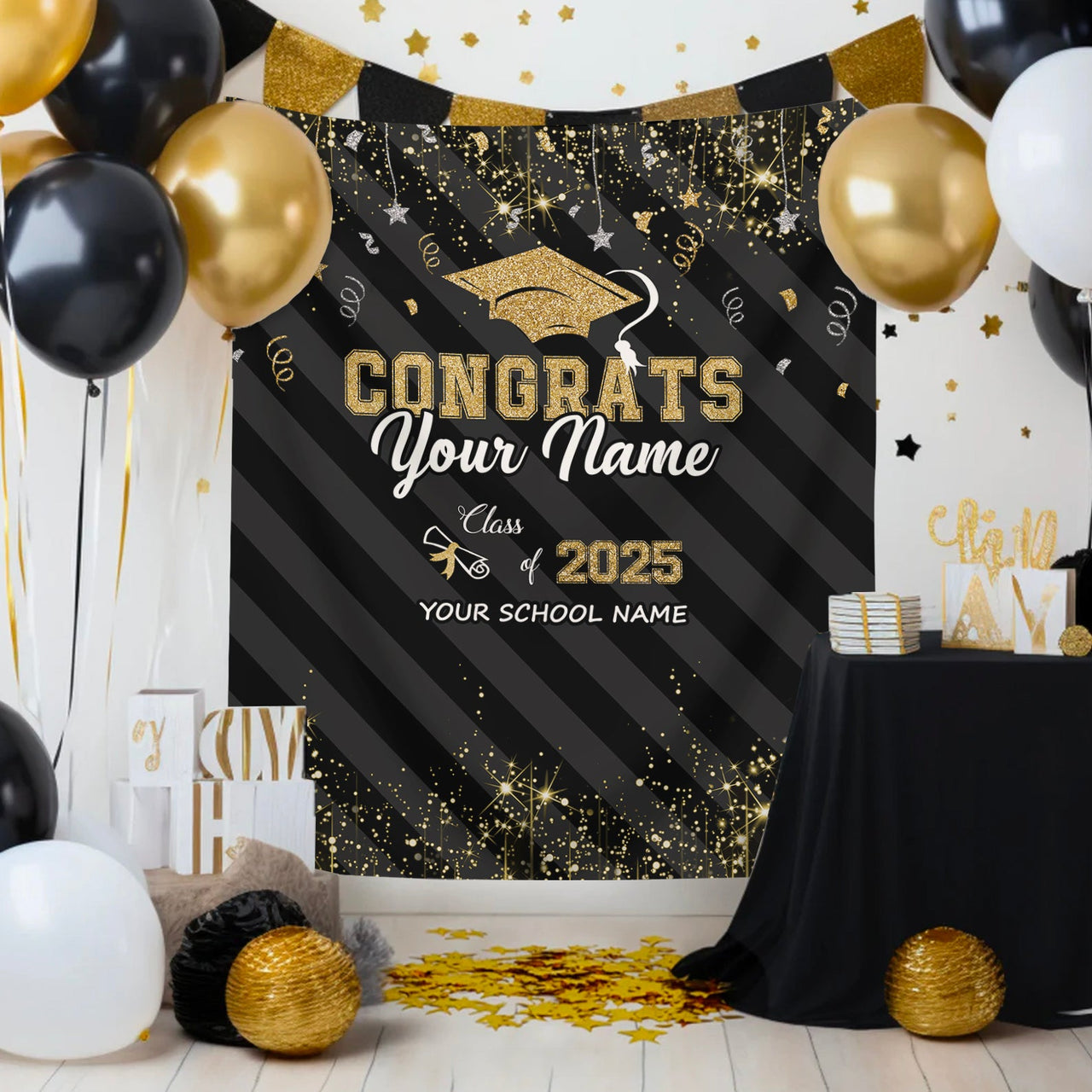 Custom Congrats Class Of 2025 Graduation Backdrop, Graduation Party Decorations FC