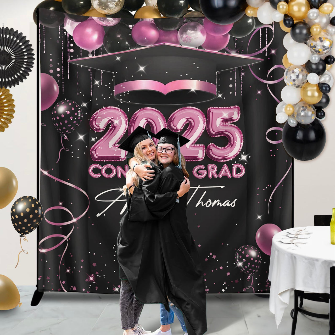 Custom Balloon Style Congrats Class Of 2025 Graduation Backdrop, Graduation Party Decorations FC