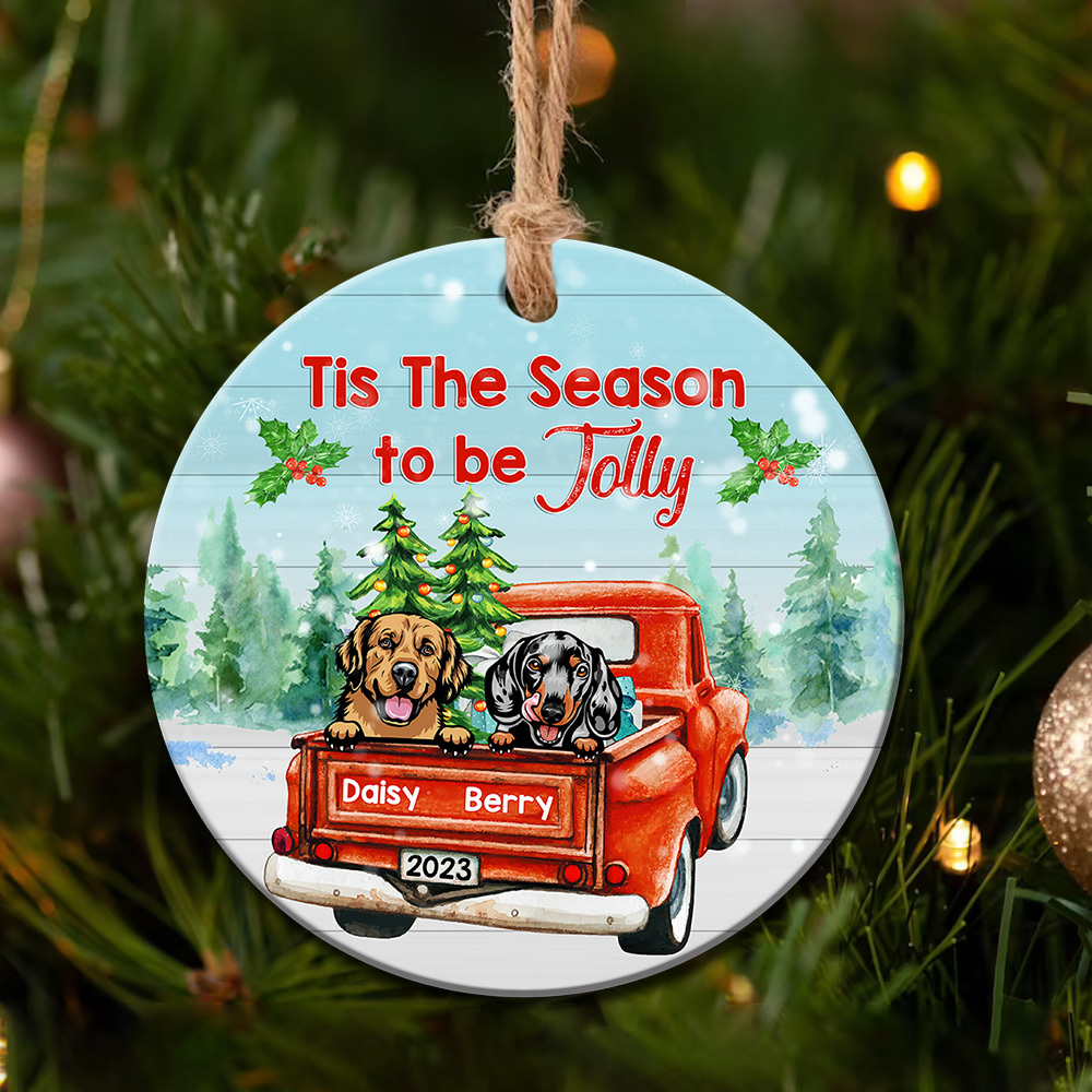 Tis The Season Dog Christmas Ceramic Ornament - Personalized Christmas Decorative Ornament AE