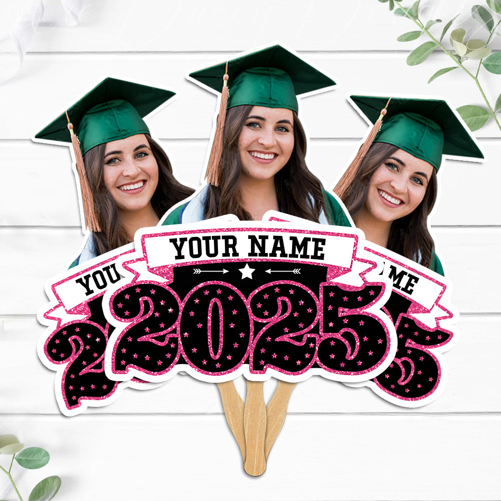 Custom Graduation 2025 Face Fans With Wooden Handle, Gift For Graduation Party