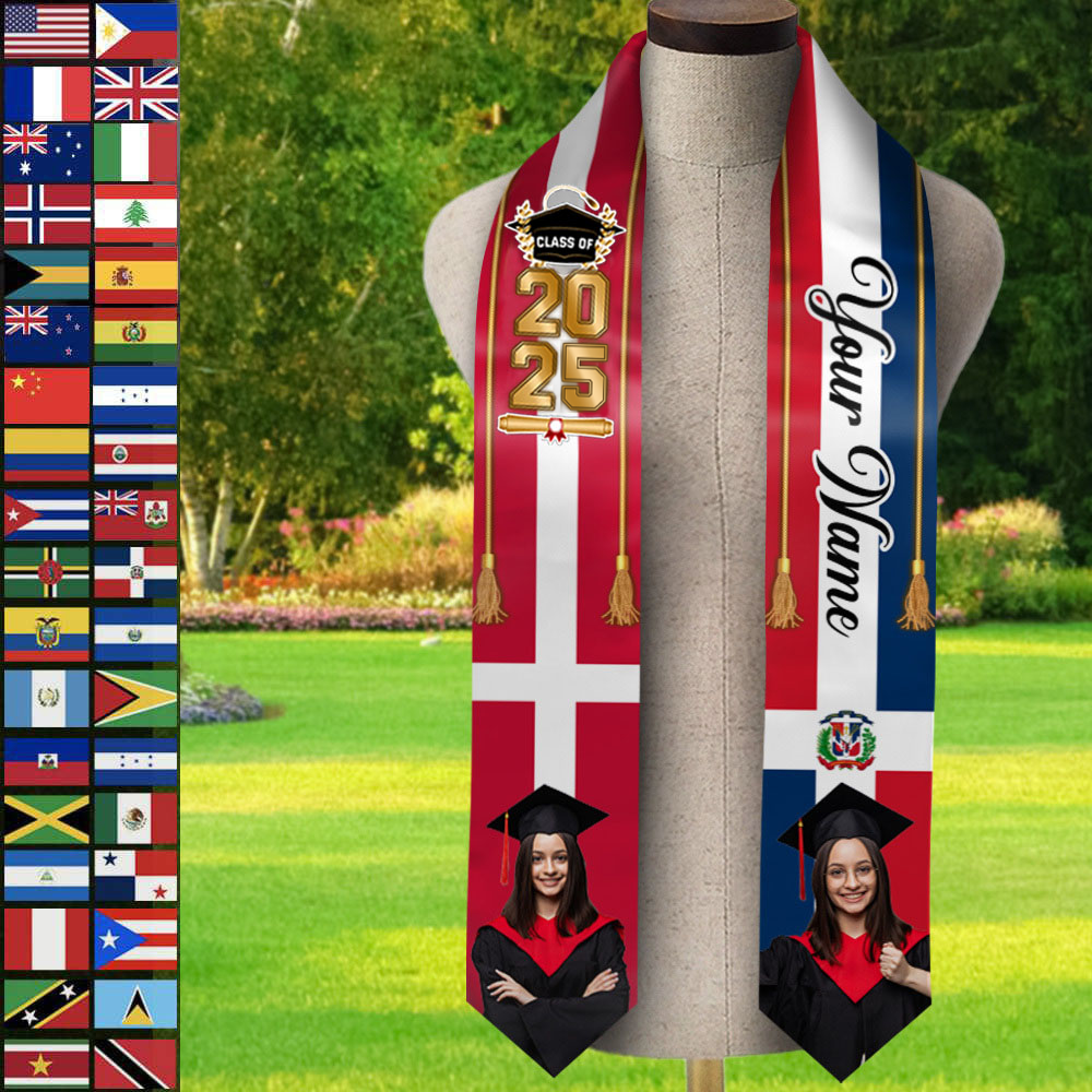 Custom 58 Countries With Photo Class Of 2025 Stole/Sash, Graduation Gift FC