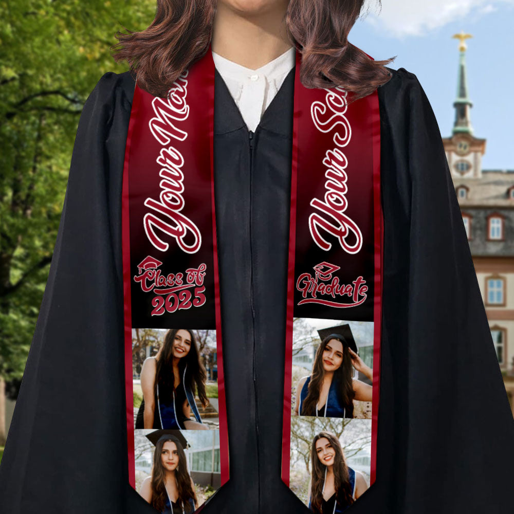 Personalized Mixed Colors Class of 2025 Photo Stoles Sash, Graduation Gift