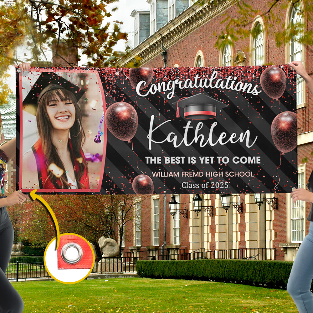 Custom Photo Congratulations Black & Gold Graduation Banner, Graduation Decorations FC