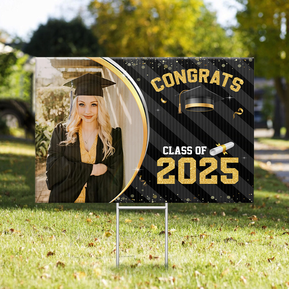 Personalized Yard Sign With Stake - Graduation Gift - Glitter Senior Party Welcome Sign FC