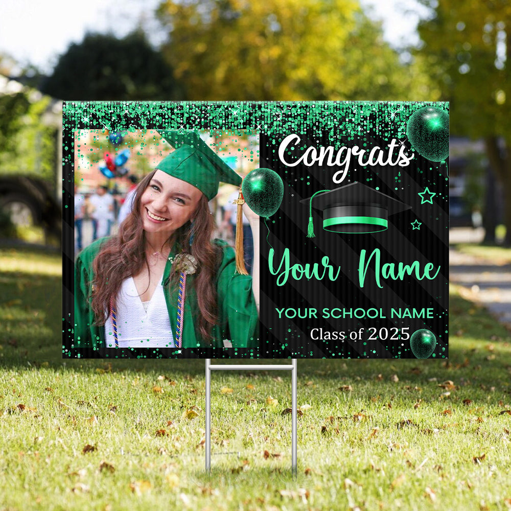 Custom Photo Congratulations Black & Gold Graduation Lawn Sign, Graduation Decorations FC