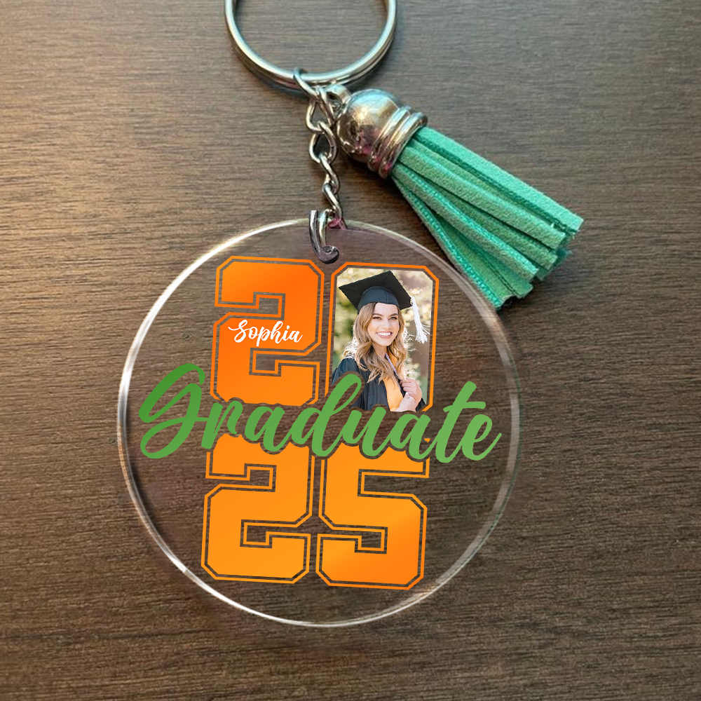 Personalized 2025 Graduation Acrylic Circle Keychain With Tassel, Graduation Gift