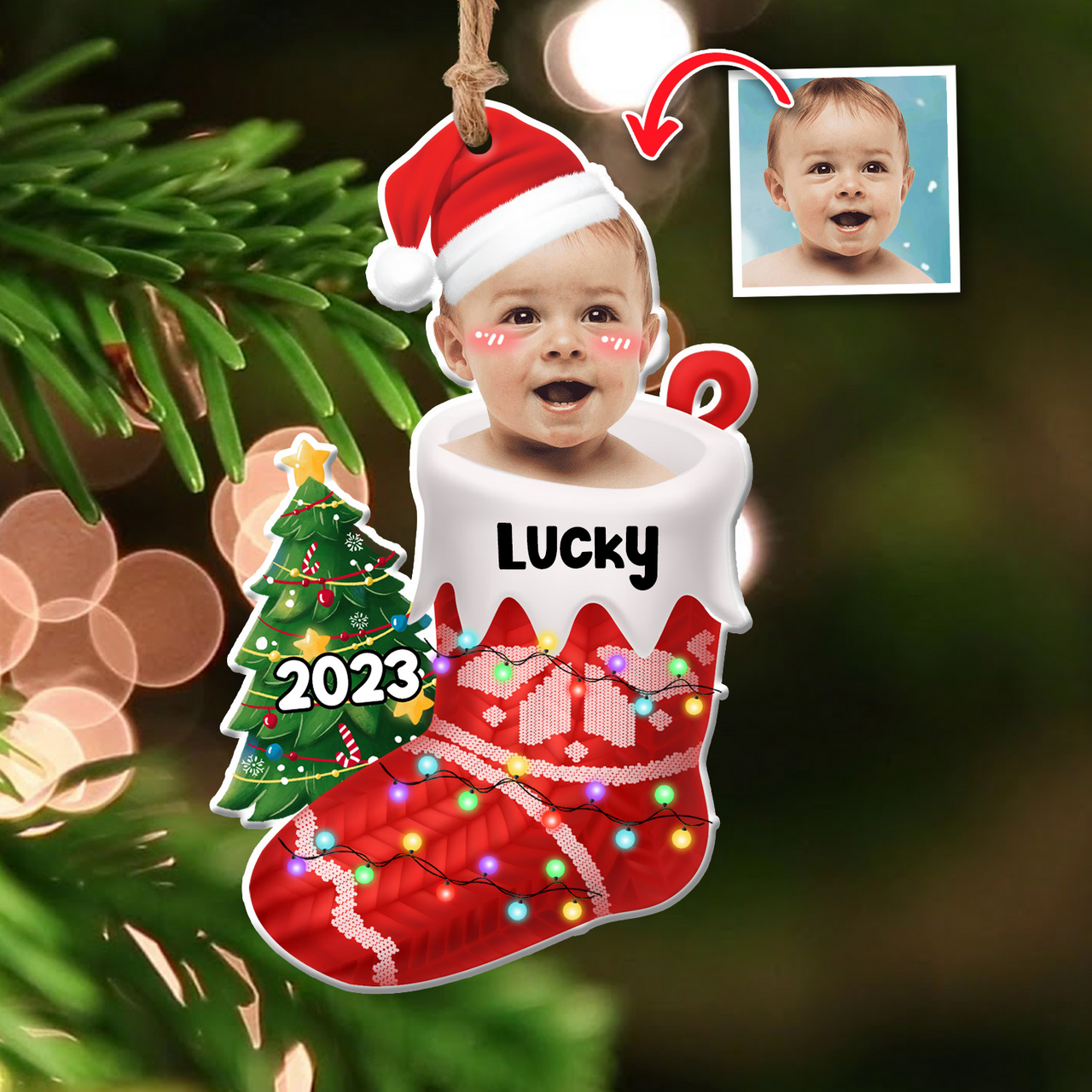 Upload Photo Baby First Christmas Acrylic Ornament, Customized Holiday Ornament AC