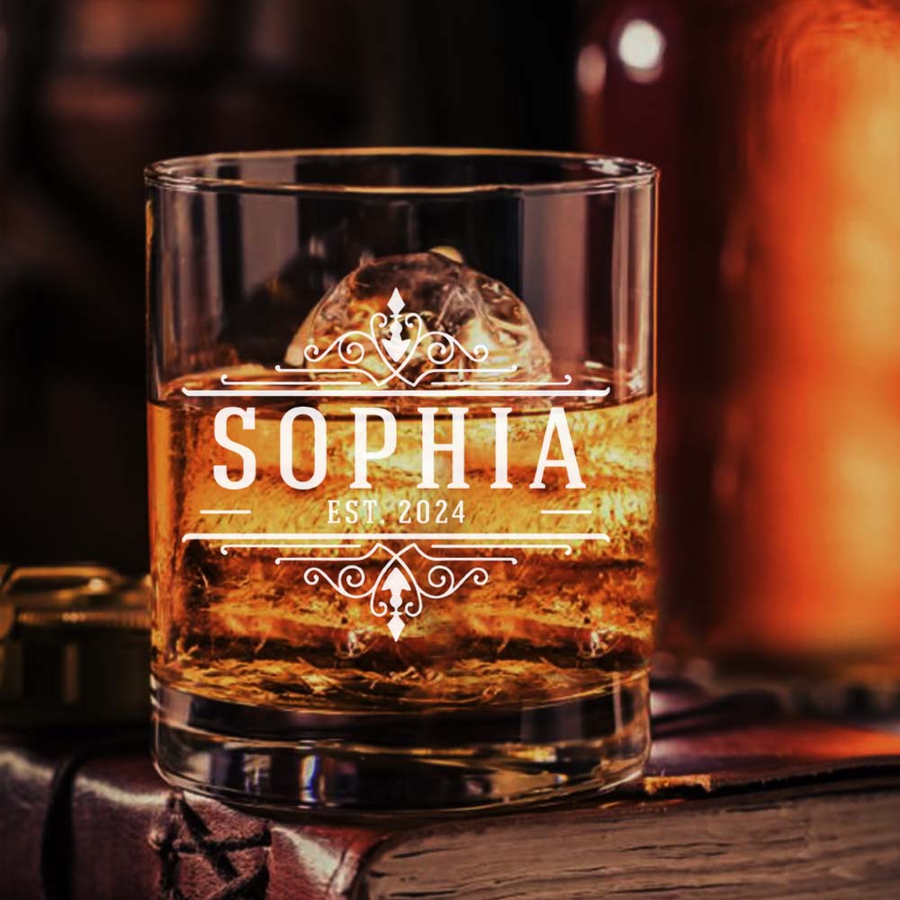 Personalized Etched Elegant Name Whiskey Glasses - Gifts For Father's Day FC