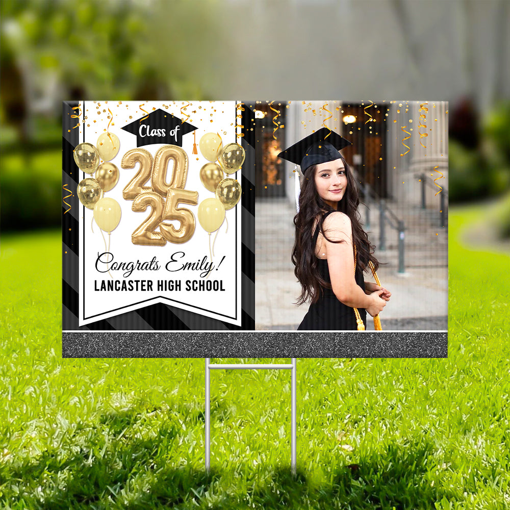 Personalized Yard Sign With Stake - Graduation Gift - Glitter Balloon Senior Party Decor