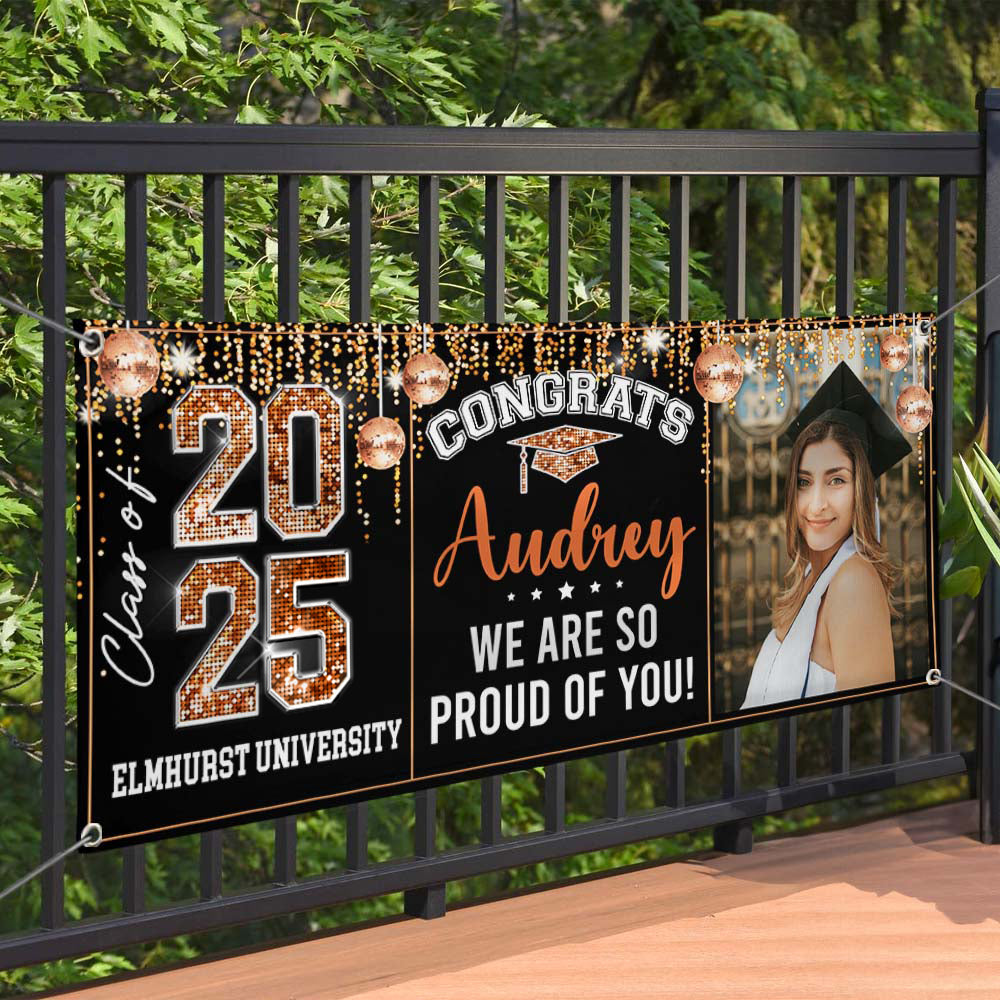 Personalized Banner - Graduation Decor Gift - Congrats 2025 Graduate Disco Style