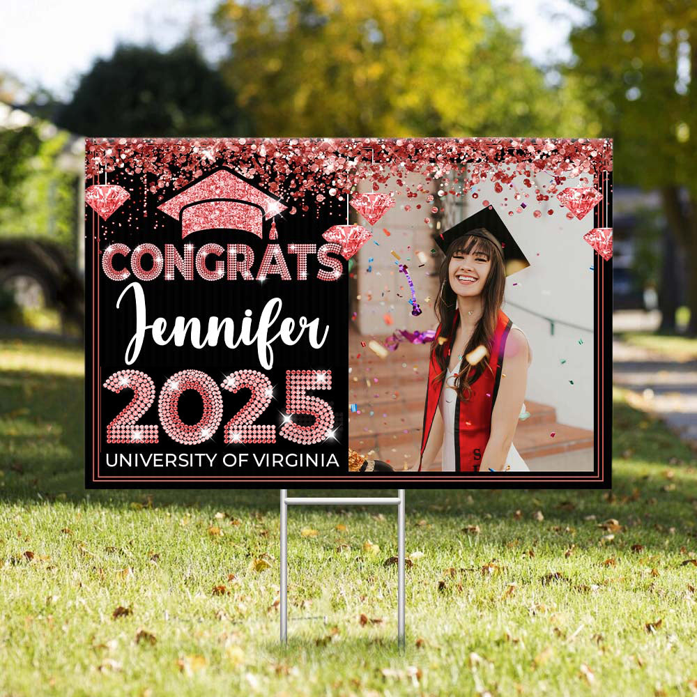 Personalized Yard Sign With Stake - Graduation Gift - Diamond Glitter Congrats 2024 Graduate FC